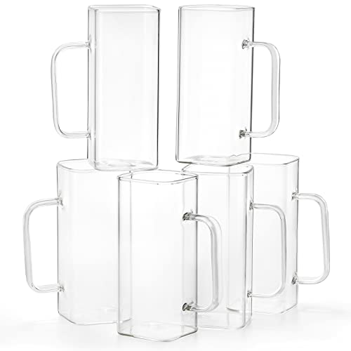 Fasmov F-DRINKINGGLASSES-WITHHANDLE-6PC 6 Pack Drinking Glasses, 13 Oz Glass Cups With Handle, Thin Square Glasses Coffee Mugs thumb #2