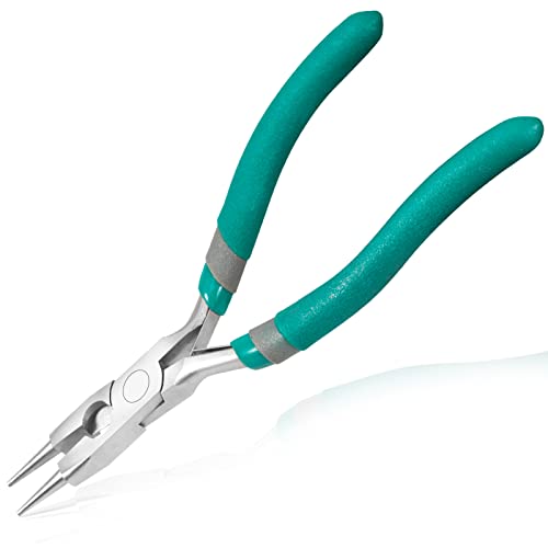 LEONTOOL Pince à bec rond de 12,7 cm avec cutter, petite pince à boucler latérale, pince à plier avec double ressort à feuille et poignée courbée, outils de fabrication de bijoux