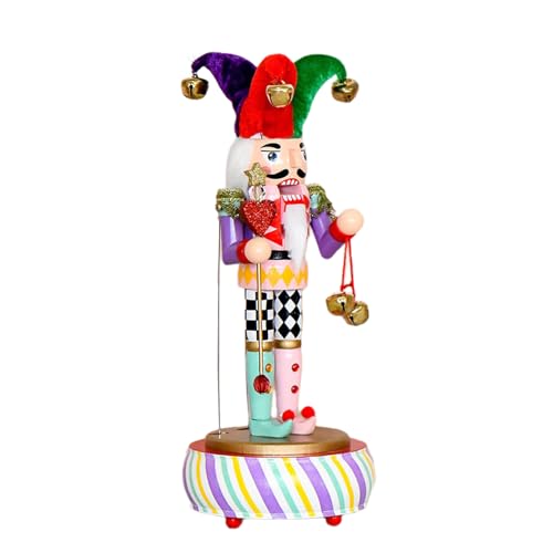 alloneslife Artisanal Craft - Figura de cascanueces de madera de payaso, caja musical, adorno musical para ambientes de temporada festiva, caja de música manual, mecanismo de cuerda