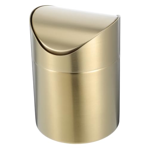 Homoyoyo Mini Bote de Basura de Acero Inoxidable Tapa para Escritorio Diseño Compacto Dorado Adecuado para Baño y Dormitorio Cubo Pequeño para Restos y Papel
