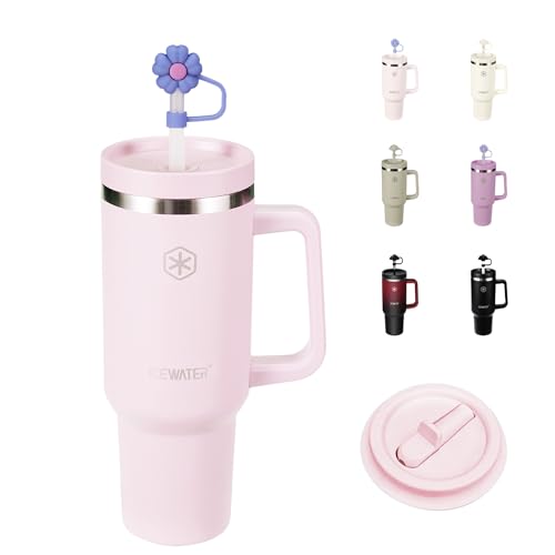 Image of ICEWATER 40 oz Tumbler with 2 Lids (Regular Straw and Flip Straw) | 100% Leak-proof Insulated Tumbler with Handle, Cup Holder Friendly, Stainless Steel Water Bottle, Secure Twist-Lock Straw