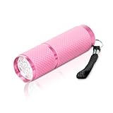 AHIER 9 LED Glow in Dark Flashlights, Rubber Coated Small Flashlights with Straps, Portable Handy Lights for Camping, Hiking, Indoor, Assorted Colors (Pink)