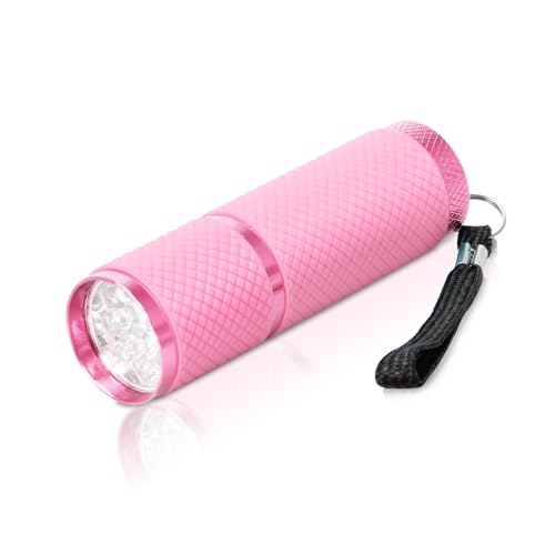 AHIER 9 LED Glow in Dark Flashlights Rubber Coated Small Flashlights with Straps Portable Handy Lights for Camping Hiking Indoor Assorted Colors (Pink)