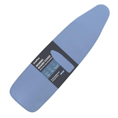 VividPaw Ironing Board Cover and Pad, Standard Size 15x54, Thick Padding, Elastic Edge, Silicone Coated, Resist Scorching, Adjustable Fastener, Heavy Duty Padded Iron Board Covers (Blue)