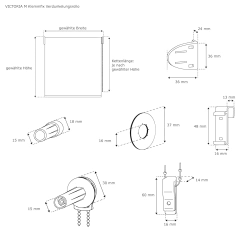 Victoria M. Klemmfix Verdunkelungsrollo ohne Bohren Rollo Seitenzugrollo Verdunkelung für Fenster und Türen, 85 x 150 cm, Schwarz
