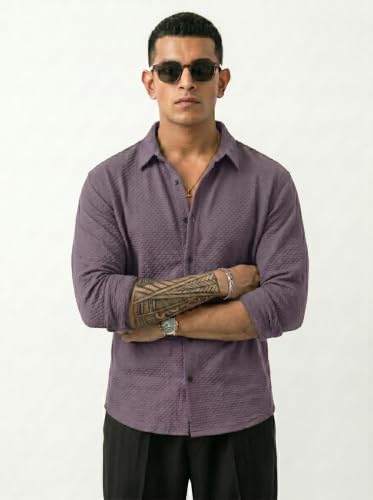 Image of Men's Casual Button Down Shirts Long Sleeve Cotton Bland Shirt Fashion Textured Beach Summer Shirt