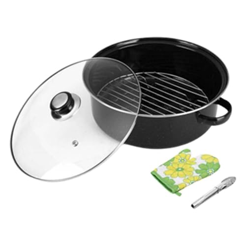 焼き芋器 焼芋鍋 ホーロー石焼きいも器 両手鍋 蓋付きコンロ鍋 ホット鍋 手作り調理ツール 洗いやすい 高耐久 直火 キッチン用品 28cm エナメルカバー 調理器具 焼き芋が お家 で味わえる 簡単 調理 (ホーロー鍋,28cm(手袋/クリップ付属))