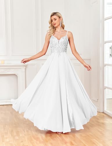 ForElise Beach Wedding Dresses for Bride 2025 Spaghetti Straps Lace Appliques Long Bridal Gown3