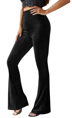 Womens Corduroy Elastic Waist Flare Leg Solid Long Pants Women’s Corduroy High Waist Flared Pants