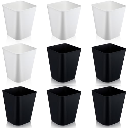 Image of Hoolerry 9 Pieces Garbage Can 2 Gallon Small Trash Cans Bulk Bathroom Trash Bin Plastic Wastebasket Square for Bedroom Slim Bathroom Trashcan Small Container for Kitchen Office Home (Black,White)
