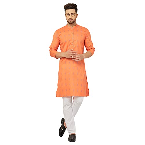 Image of Traditional Cotton Self Design Kurta Pajama Set For Men