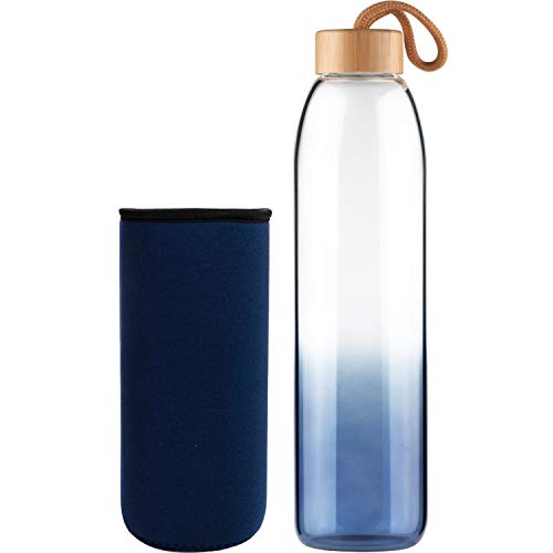 Life4u Sport Bouteille d'eau en Verre au Borosilicate avec Manchon en Néoprène sans BPA Gourde en Verre 1000 ML Bleu