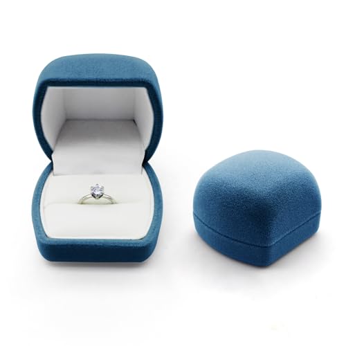 AfitLulu Caja de Anillo de Terciopelo, Elíptica Caja Anillo Compromiso, Ring Box Joyero Mujer Jewelry Box para Propuestas, Compromisos y Bodas (Azul)