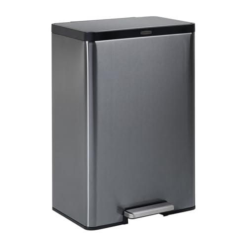 Rubbermaid Elite Stainless Steel Step-On Trash Can, 12 Gallon, Charcoal, Wastebasket for Home/Kitchen/Garage/Apartment/Office