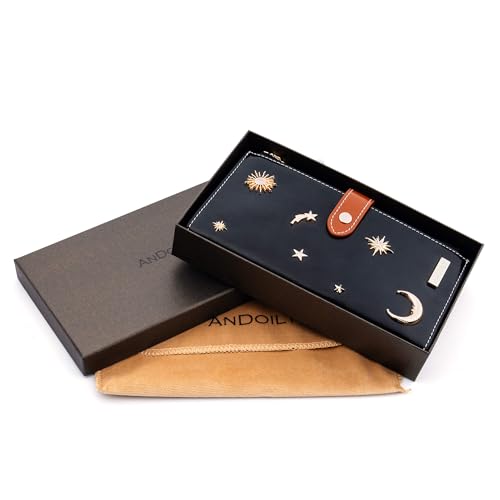 Image of ANDOILT Women's Genuine Leather Wallet RFID Blocking Credit Card Holder Zipper Purse Cell Phone Handbag