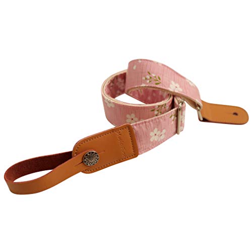 MUSIC FIRST Sangle pour ukulélé vintage en mousseline souple et cuir véritable avec sangle en cuir véritable Rose Sakura - Les Beatles, Paul McCartney, John Lennon, RIngo Starr, George Harrison MUSIC FIRST Sangle pour ukulélé vintage en mousseline souple et cuir véritable avec sangle en cuir véritable Rose Sakura – Image 4