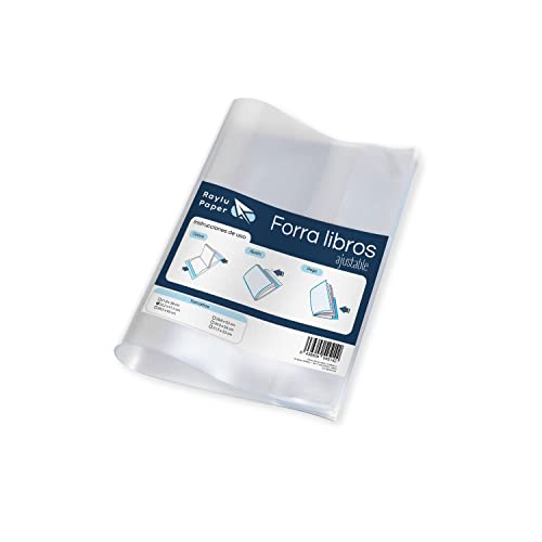 RAYLU PAPER - Copertina Regolabile per Libri con Striscia Adesiva, Pacco da 5 Coperture Autoadesive a Forma di Libro Realizzate in PVC Resistente da 130 Micron, Installazione Facile (22,2 x 41,5)