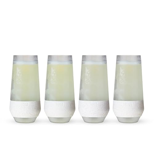 Image of Host Freeze Champagne Flutes, Shatterproof Freezable Double Walled Stemless Sparkling Wine Glasses Drinking Set, Plastic Flutes for Mimosas and Champagne, Gifts for Wine Lovers, 9oz, Set of 4, Glitter