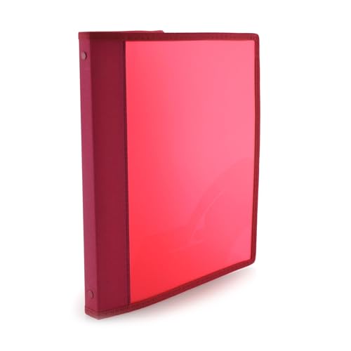 Carpeta Archivadora de 4 Anillas Metálicas Redondas - Bordes Reforzados en Tela a Juego y Bolsillo Interior, 5PP - 100% ECO by Office Box (Rojo, Anillas 25 mm - Lomo 3 cm)