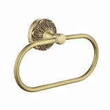 Lucyound Antique Gold Towel Ring, Oval Hand Towel Holder Wall Mount, Vintage Decorative Bathroom Accessories, Brass Petal-Relief Series