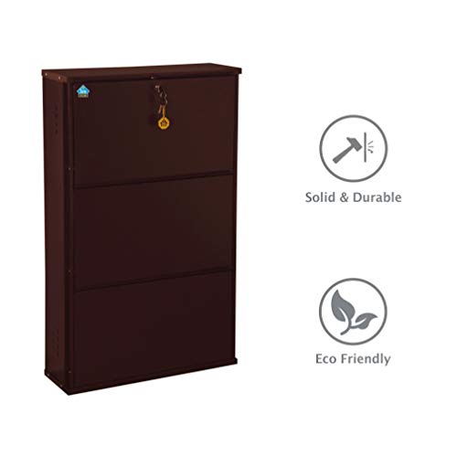 Image of DELITE KOM 24 Inch Wide, 3 Shelf Metal Shoe Rack Wall Mounted for Home with Central Lock | Holds Upto 9 Shoes or 15 Slippers Pair | 1 Year Warranty | (41 x 24 x 5 Inch, Coffee) | DIY | Space Saving