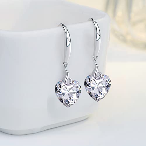 Heart Dangle Earring 925 Sterling Silver 5A Heart Cubic Zirconia Drop Earring For Women Silver Jewelry Gift For Wife Girl (Heart Shape-Clear) #TOP2