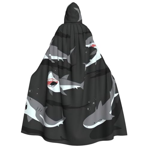 Cape de carnaval requin 150cm et grand costume cosplay unisexe à capuche