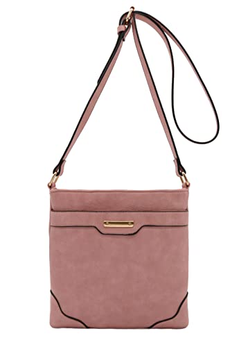 Women's Medium Size Solid Modern Classic Crossbody Bag With Gold Plate (Dusty Pink) #TOP1