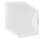 20 Packs Punched Pockets A4 Clear Plastic Wallets Binders Folders, Envelope Wallets with 11 Holes, Document Binder Pocket Pouches with Hook and Loop Closure, Label Pocket for School Office