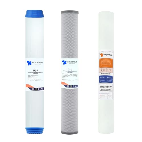 AMPEREUS 20 Inch Filter Set (Pp Spun, Granular Activated Carbon Gac, Carbon Block Cto) Ro and Water Purifiers Up to 50 Lph and 100Lph