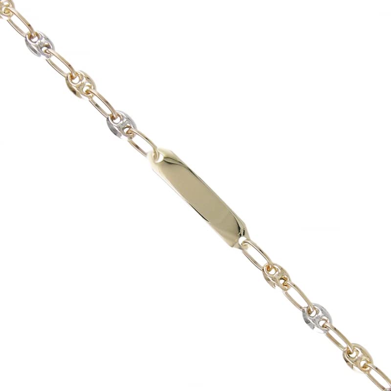 Bracelet Enfant Or Bicolore - Jaune et Blanc - Gourmette - Maille Grain de Café - Gravure Offerte