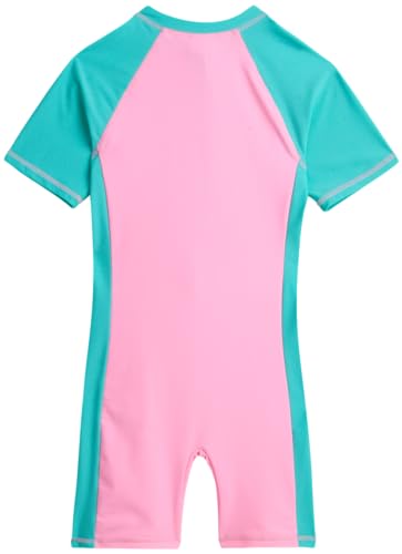 Image of Pink Platinum Girls Swimsuit - One Piece Short Sleeve Rashguard Kids Bathing Suit with UPF 50+ Protection - Kids Swimwear Set