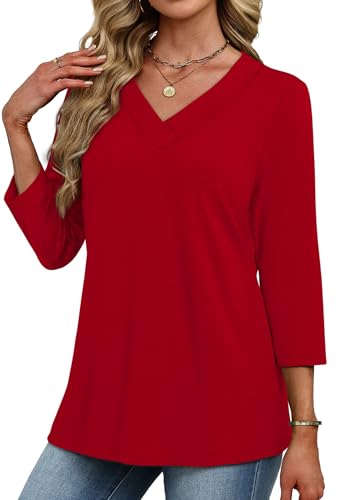 Image of XIEERDUO 3 /4 Length Sleeve Womens Tops V Neck T Shirts Summer Clothes Basic Blouses Dressy Casual 2026 Spring Outfits