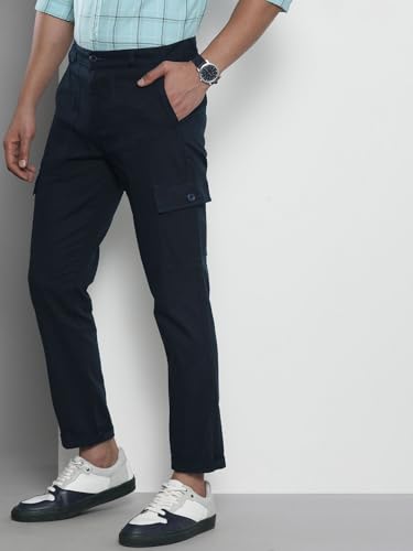 Image of The Indian Garage Co Men Slim Fit Solid Mid-Rise Cargos