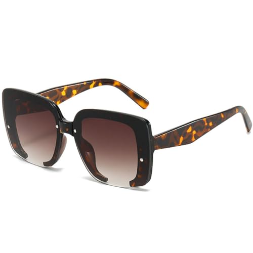 Lunettes de soleil carrées LVTFCO femmes hommes mode surdimensionnée nuances thé léopard UV400