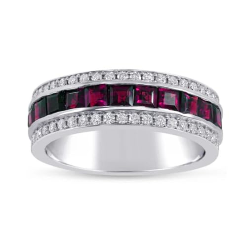 925 Steling Silver Men's Gemstone and Diamond Eternity Wedding Band Customized Princess Cut Gemstone Engagement Band Wedding Promise Rings for Dad Husband Birthday Christmas Gifts