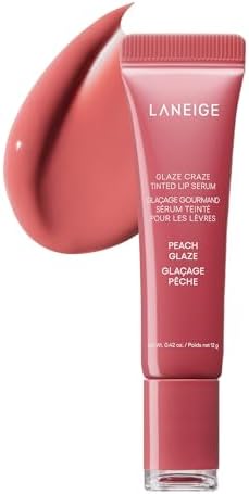 LANEIGE Glaze Craze Tinted Lip Serum for Hydrating, Glossy, Nourished Lips with Plumping Polypeptides, Peach Glaze