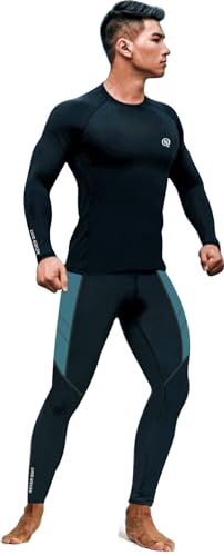 Image of NEVER QUIT Men's Compression Workout Set, Long Sleeve Top & Pants, Quick Dry Sportswear Black