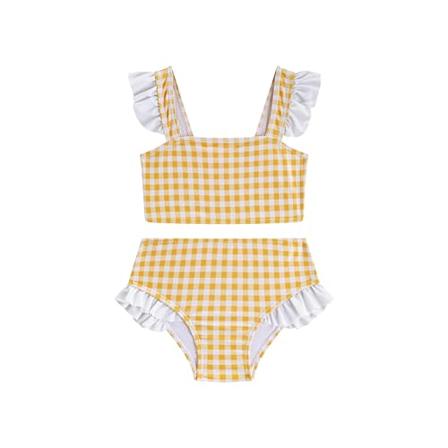 Image of LIZENS Girls Plaid Swimwear Two Piece Trim Swimsuit 2-12 Toddler Beach Bathing Suit for Kids