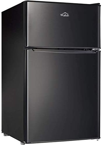 Walsh WSR31TBK Compact Refrigerator, Dual Door Fridge, Adjustable Mechanical Thermostat with True Freezer, Reversible Doors, 3.1 Cu.Ft, Black