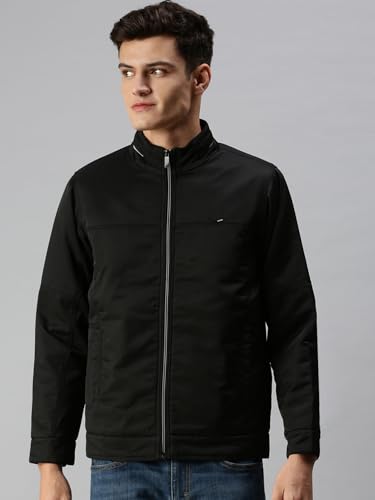 Image of SHOWOFFFF Men Solid Front-Open Jacket | Stand Collar Full Sleeves Nylon Jacket's for Mens | Slim Fit Regular Length Jackets for Men's