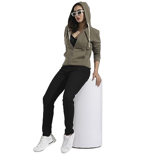 Image of PINACOLADA Women's Zip-Front Hoodie with Angled Open Pockets for Casual Wear | Hooded Neck | Long Sleeve | Zipper Closure | Cotton Sweatshirt Crafted with Comfort Fit for Everyday Wear