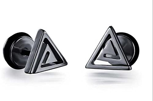 MEENAZ Stainless Steel Black Silver Gold Magnetic Piercing pressing Triangle Hoop Bali Stud Earrings Combo pack set non Pierced Ear rings men boys girls Women MENS EARRINGS COMBO M105