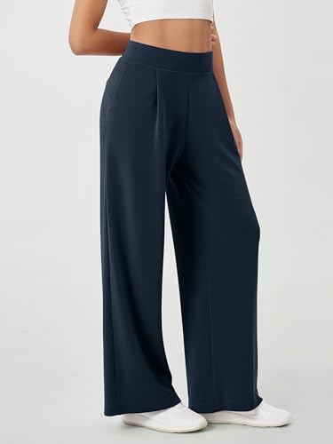 Image of ODODOS Modal Soft Wide Leg Pants for Women High Waist Casual Relaxed Pants with Pockets, 29 inch Inseam, Navy, Large