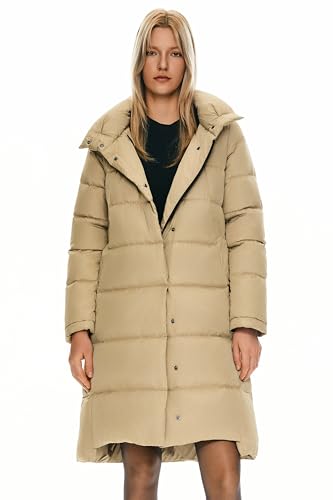Orolay Damen Daunenmantel Warm Winter Jacke mit Kapuze Stilvoll Khaki S
