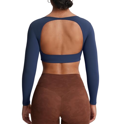 Aoxjox Long Sleeve Crop Tops for Women Clarissa Backless Workout Cropped T Shirt Top