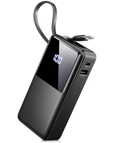 Power Bank 10000mAh, Portable Charger High-Speed Charging 3A USB-C in & out, Small Battery Pack with Built in Cable, Slim & Lightweight Powerbank for iPhone 16/15/14/13, Samsung, Android Phone/Tablet