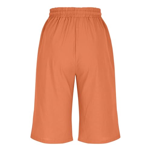 Pantalones s Cintura alta Mujeres Pantalones Corte Botas lino algodón Bolsillos Cintura elástica Shorts4