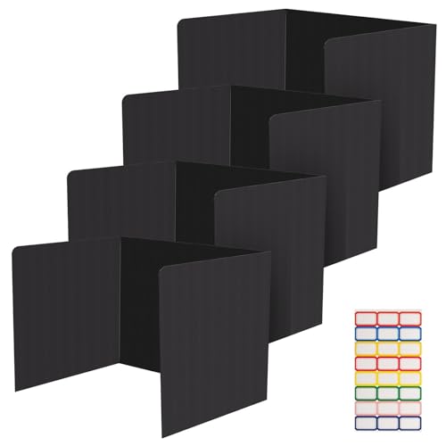 SIYOMG Desk Dividers, 4 Pack 42 x 36 x 34.5 cm Classroom Privacy Shields with Name Labels, Plastic Protective Screen Boards Panel Folders Partition for School Office Library (Black)