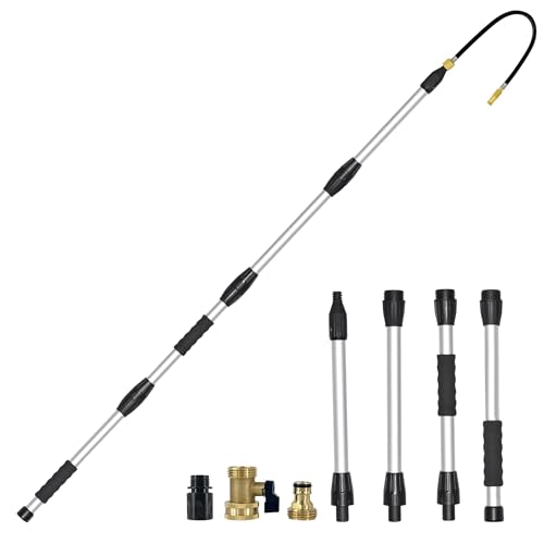 Buyplus Gutter Cleaner Tools from The Ground, Rain Gutter Cleaner Hose Attachment with Extension Poles Up to 7FT, Bendable Gutters Wand | 4 Spray Patterns, Perfect for Garden Hose